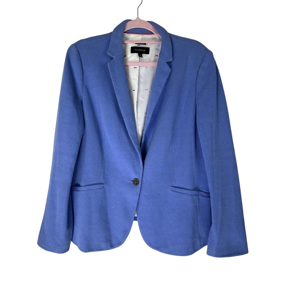 Talbots Aberdeen Light Blue 100% Cotton Textured Button Jacket Blazer Size 12